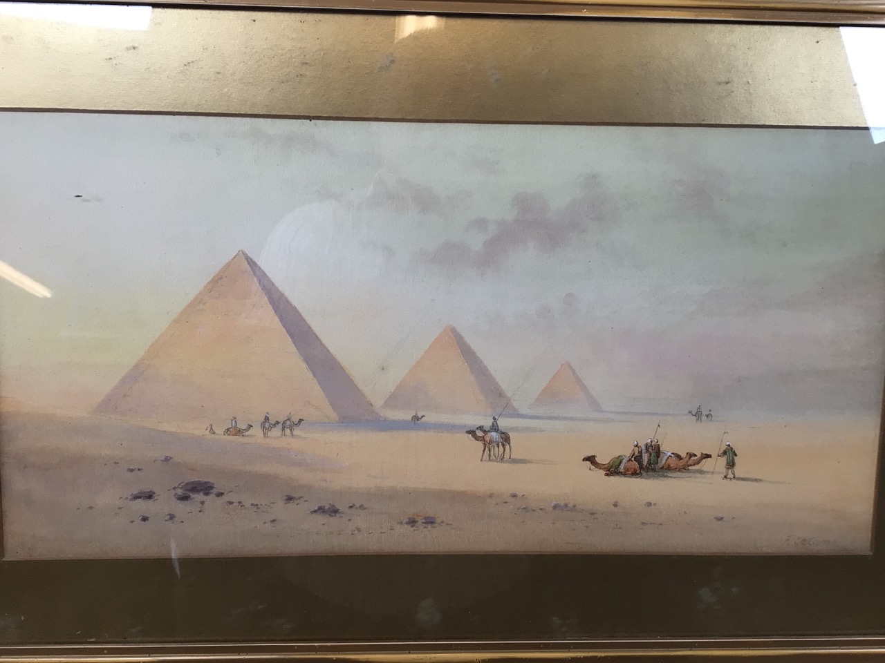 A Sandra Rose semi abstract landscape watercolour also with a watercolour by F.Calaneo of Egyptian - Image 2 of 5