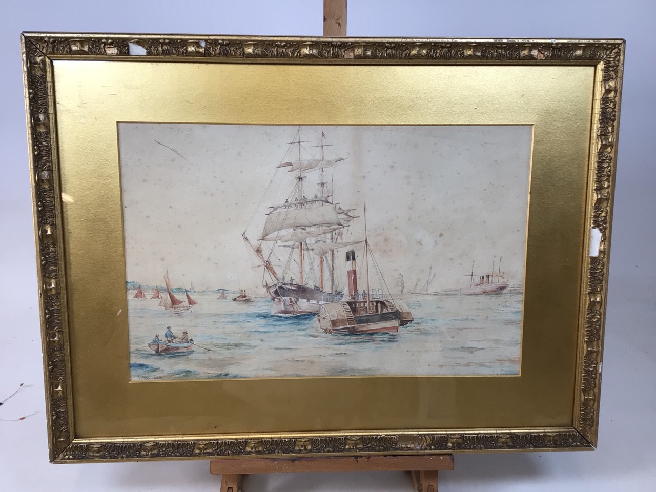 A watercolour of a maritime scene signed W. Barker W:70cm x H:50cm Frame dimensions