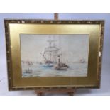 A watercolour of a maritime scene signed W. Barker W:70cm x H:50cm Frame dimensions