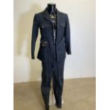 A World War II RAF uniform dating from 1941. Jacket Blue-Grey OA Size 4 Chest 34-35 inches. Trousers