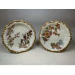 A pair of Royal Worcester blush ivory collectors plates depicting flowers W:22cm
