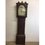 Oak cased grandfather clock with painted face, battery movement no weights or pendulum. W:52cm x