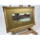 Original watercolour of a quiet riverside scene by George Oyston (1860 - 1937). Gilt frame. Signed