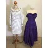 A vintage Mary Quant Ginger group 1960s ruffle Jack spot dress together with a purple evening