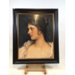 A young beauty by Eugen Von Blass a large canvas print in black and gilt frame. W:77cm x H:93cm