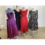 1950s dresses including a Victor Josselyn printed silk dress and a 1970s Radley ball dress