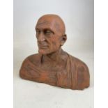 A clay bust of a man. Hollow interior. Repair under chin. W:50cm x D:25cm x H:42cm