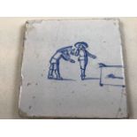 A single blue and white 18th-19th century Delft tile.W:13cm x H:13cm