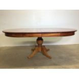 A French cherry wood dining table on large single pedestal W:196cm x D:115cm x H:75cm