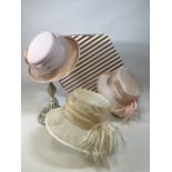 Three vintage ladies hats to include Cappelli Condicipink trimmed straw, a Précis feather trimmed