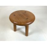 Retro, three-legged milking stool, signed to the reverse. Nicely pegged joints and fine grain