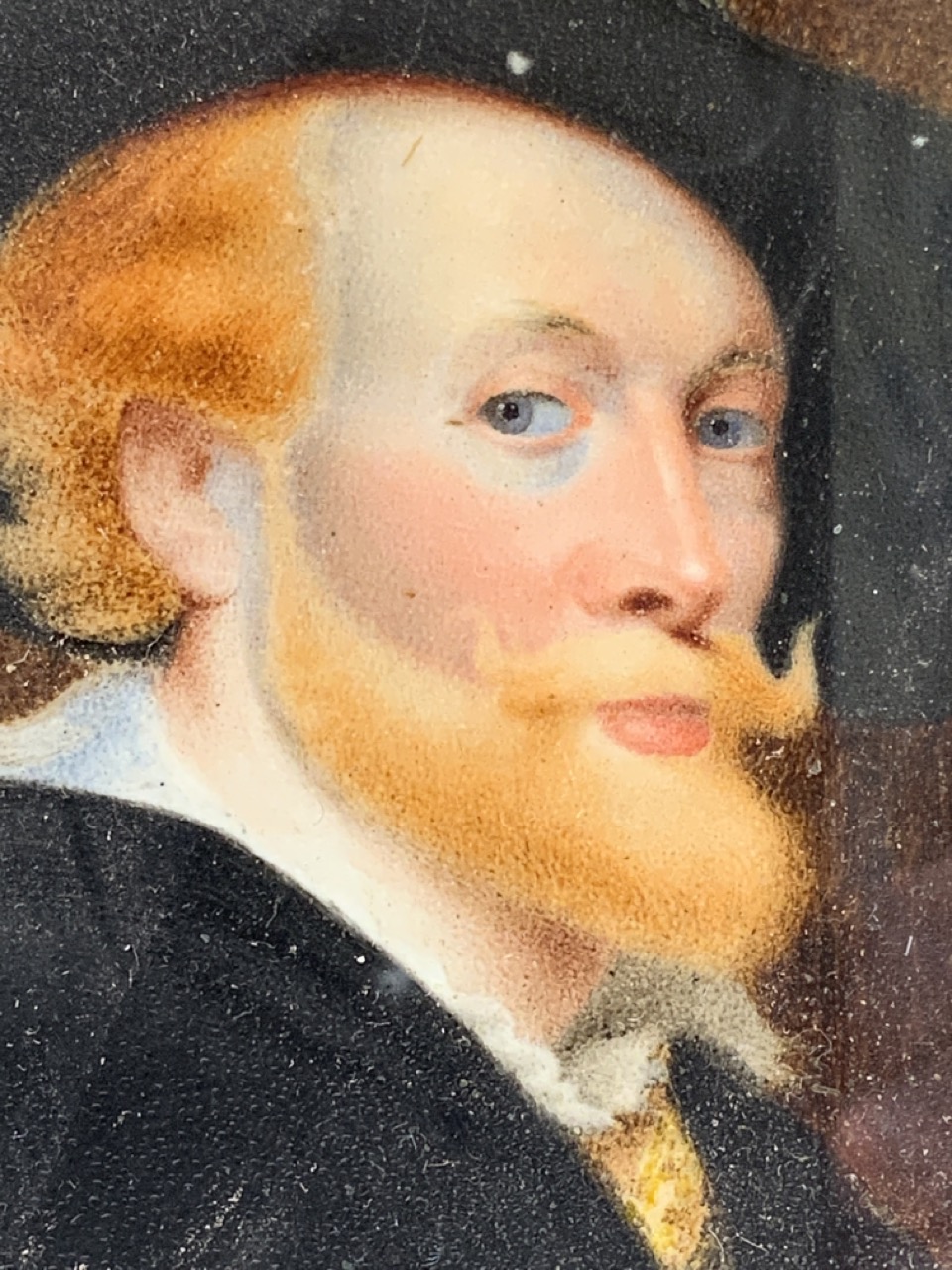 After Rubens self portrait on Ivory in gilt frame. W:11cm x H:15cm