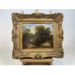 Victorian oil on board river scene in period gilt frame.