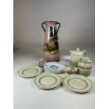 A large Torquay Daison art pottery vase with selection of T G Green streamline kitchenware and