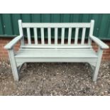 A painted garden bench. W:129cm