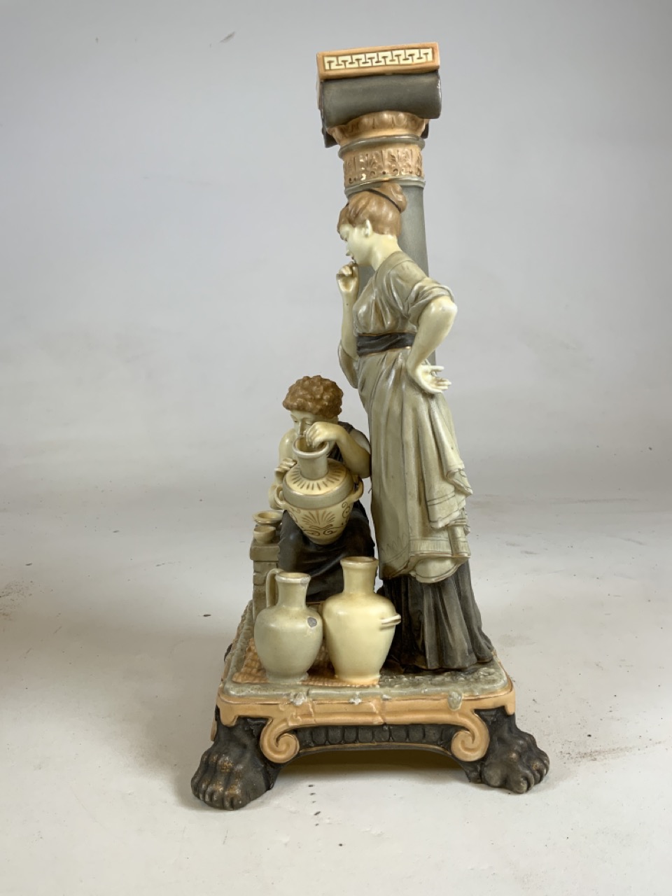 A Royal Dux style figural candlestick on lion feet plinth. H:42cm - Image 2 of 8