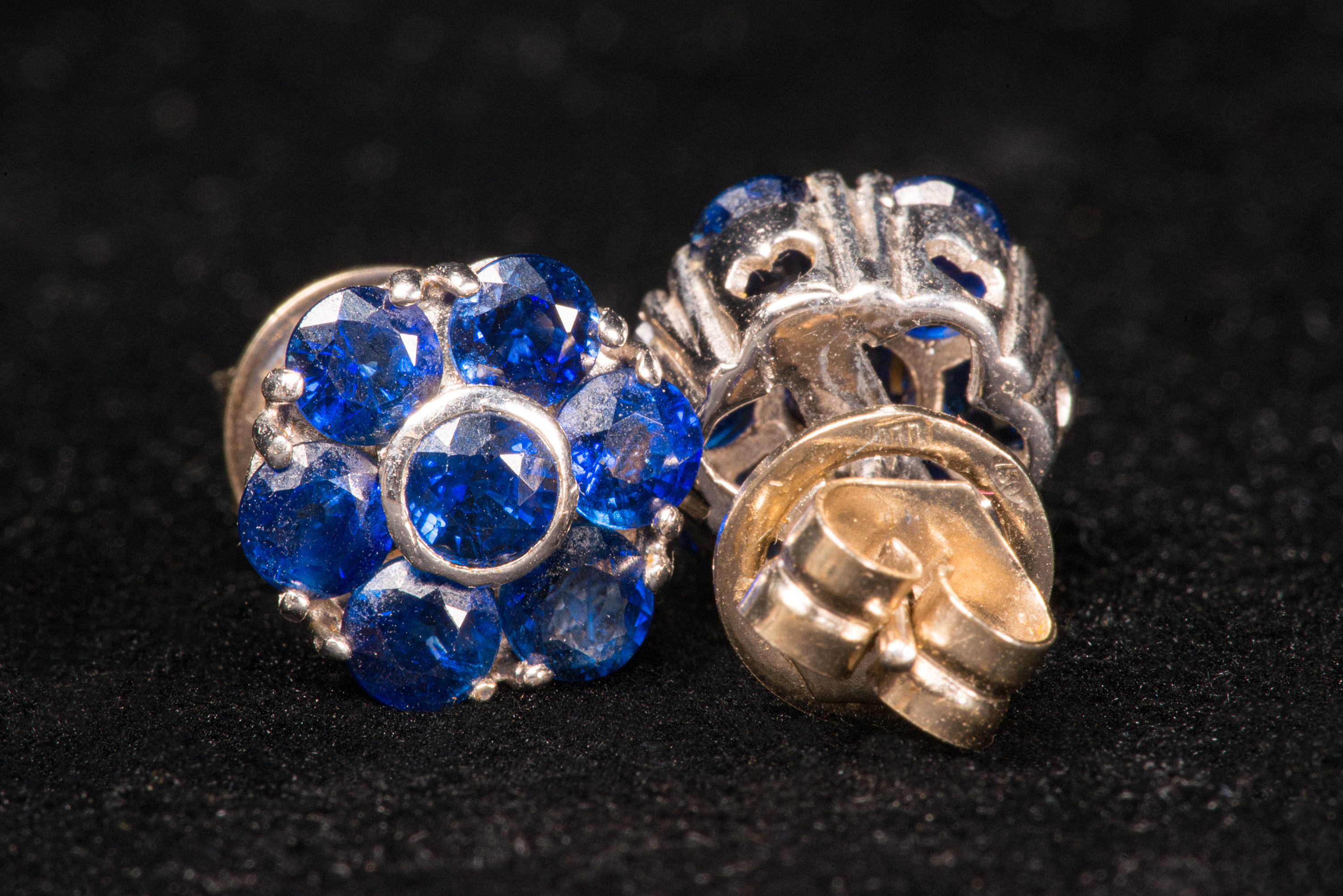 Pair of sapphire petal cluster earrings. - Image 7 of 8