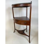 A Victorian corner wash stand with three bow fronted drawers, with later shaped glass top.