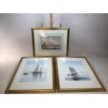 Ta watercolour of a continental coastal scene (unsigned) together with a pair of Ray Figg limited