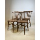 Four arts and crafts style elm penny seat chairs Seat height H:45cm and 46cm