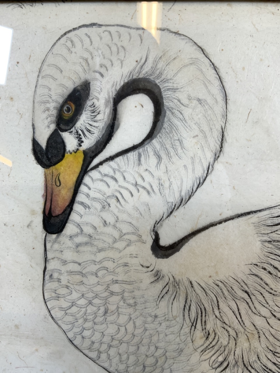 A Chinese watercolour on rice paper of a swan. Image W:40cm x H:50cm - Image 2 of 3