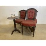 Three 19th century button backed chairs a tripod tale etc