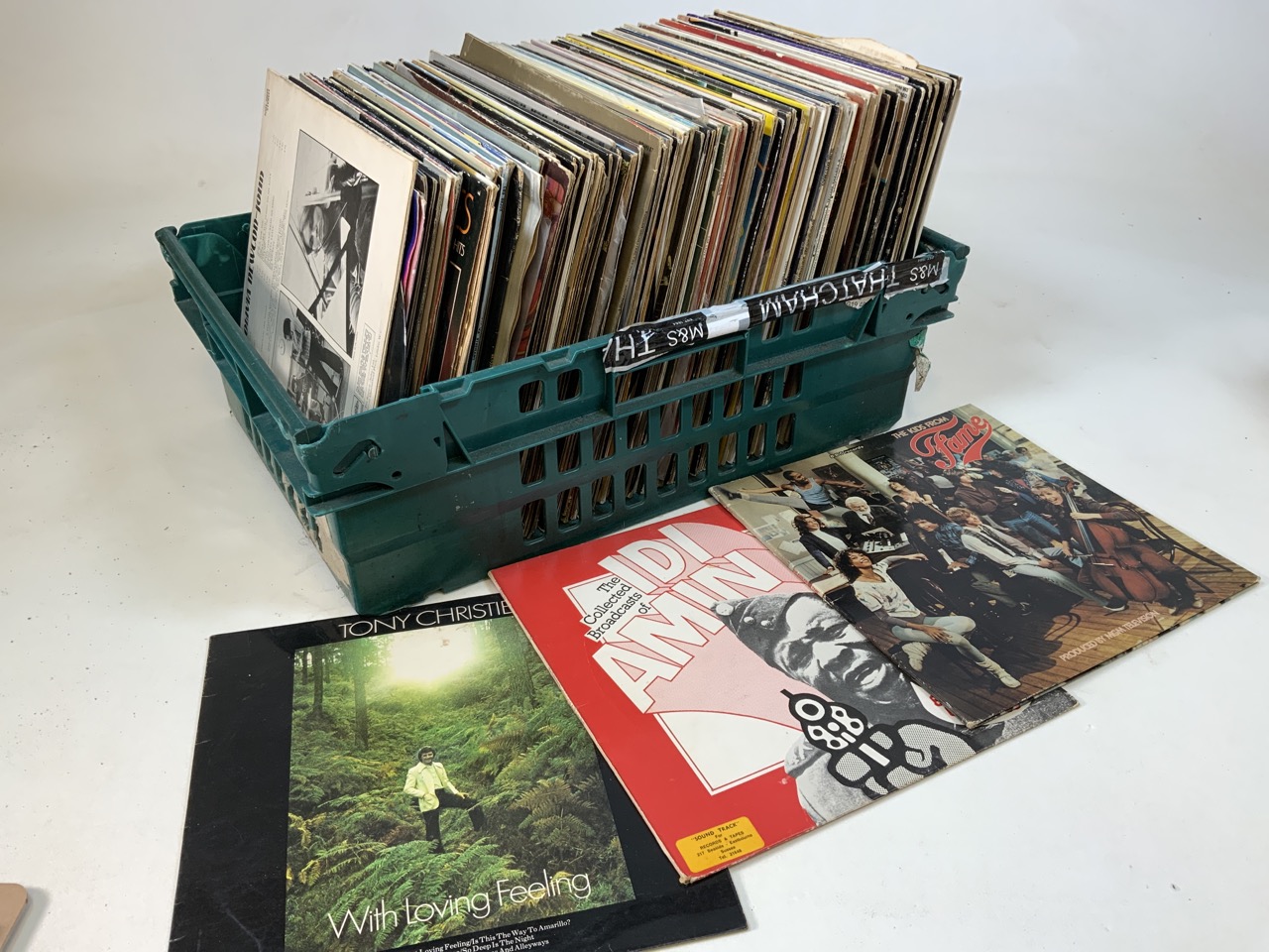 A box of mixed vinyl, various genres.