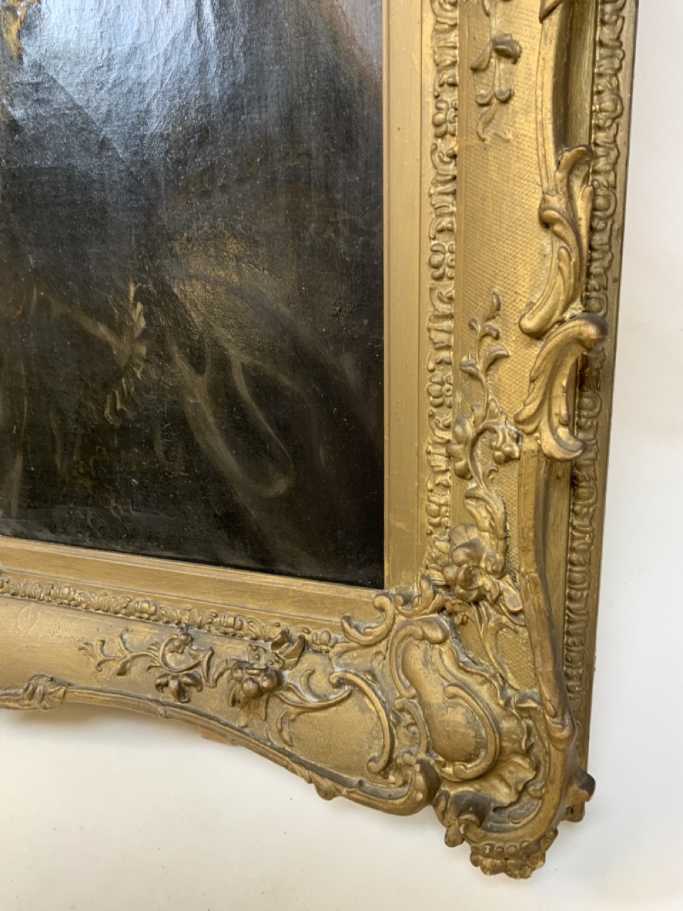 A large oil on canvas portrait in ornate gilt frame. W:63cm x H:77cm - Image 4 of 6