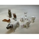 A Branksome china Bulldog (8cm high) together with a playful set of bunnyâ€™s, a Russian squirrel