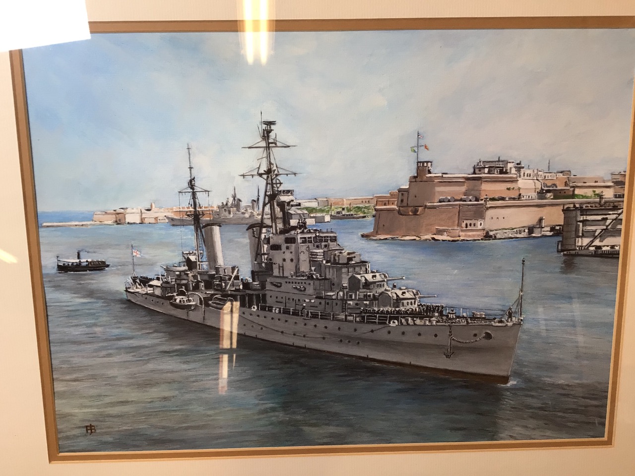 Two oil paintings of Battleships by Peter Burns. HMS Euraylus entering the Grand Harbour Malta - Image 5 of 6