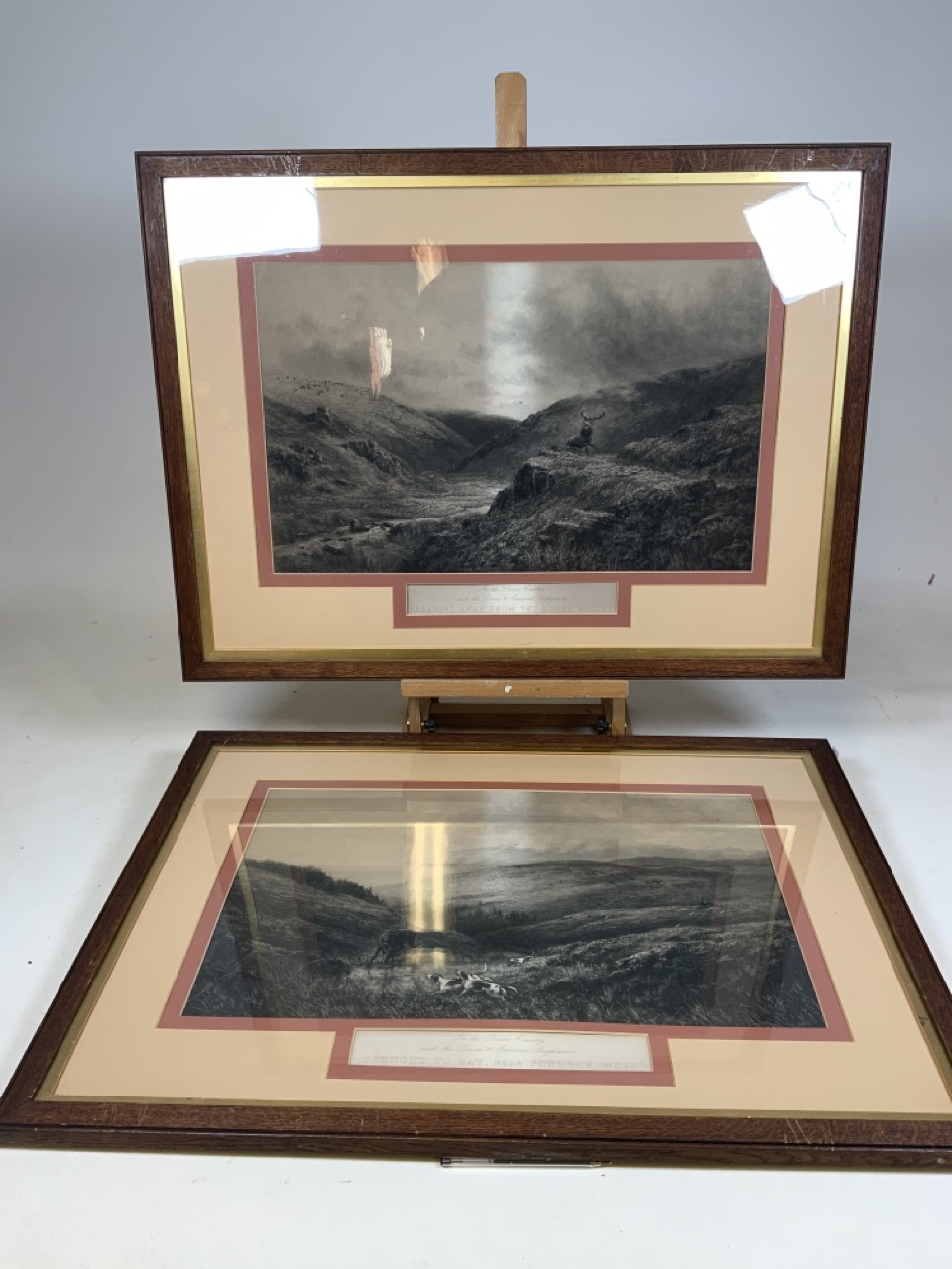 Two large etchings by Douglas Adams in gilt and oak frames. W:89cm x H:66cm