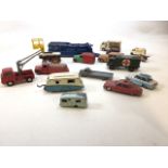 A collection of Dinky, Corgi and Lesney toys cars well used includes Ecurie Ecosse Transporter, a