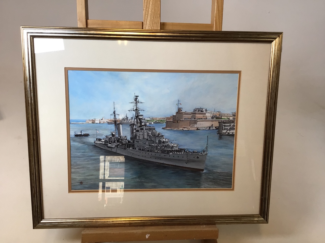 Two oil paintings of Battleships by Peter Burns. HMS Euraylus entering the Grand Harbour Malta - Image 4 of 6