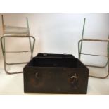 A metal strong box with padlock and key labelled Valor Co Ltd 194? G.VI.R together with two