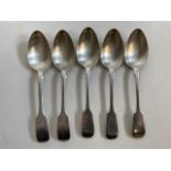 Five silver desert spoons. 234 grams.