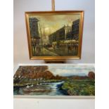 Two oils on board one signed R.J.Bell W:70cm x H:60cm W:115cm x H:54cm