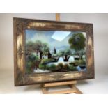 A Victorian painting on glass in antique frame. W:79cm x H:59cm