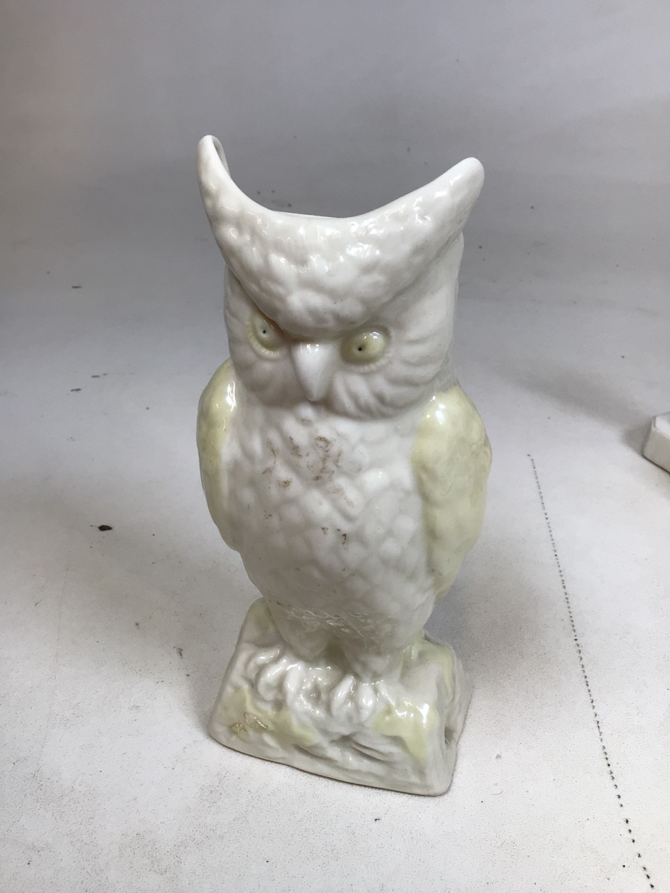 WH Kerr and co Parian ware seated donkey together with a Belleek owl and other items H:21cm Height - Image 4 of 6