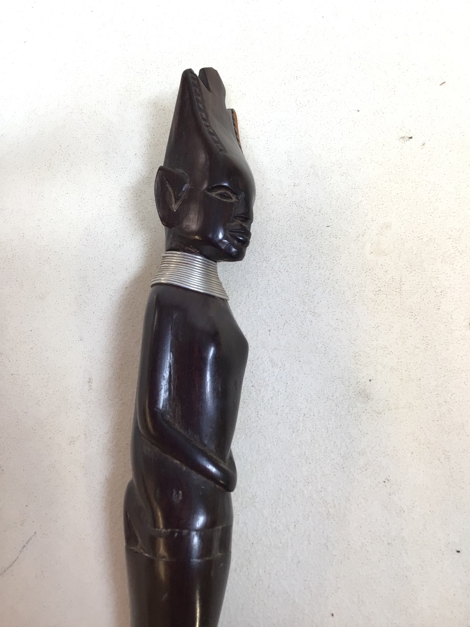 A carved figural ebony letter opener with metal collar Length 38cm - Image 4 of 5