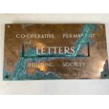 A copper co operative building society letter box. W:38cm x H:21cm