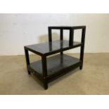 A black painted decorative telephone table with low drawer to front. W:48cm x D:74cm x H:68cm