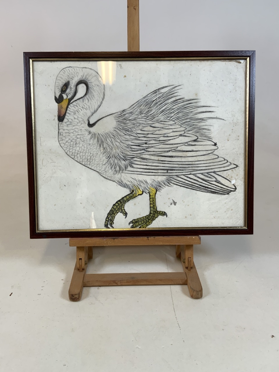 A Chinese watercolour on rice paper of a swan. Image W:40cm x H:50cm