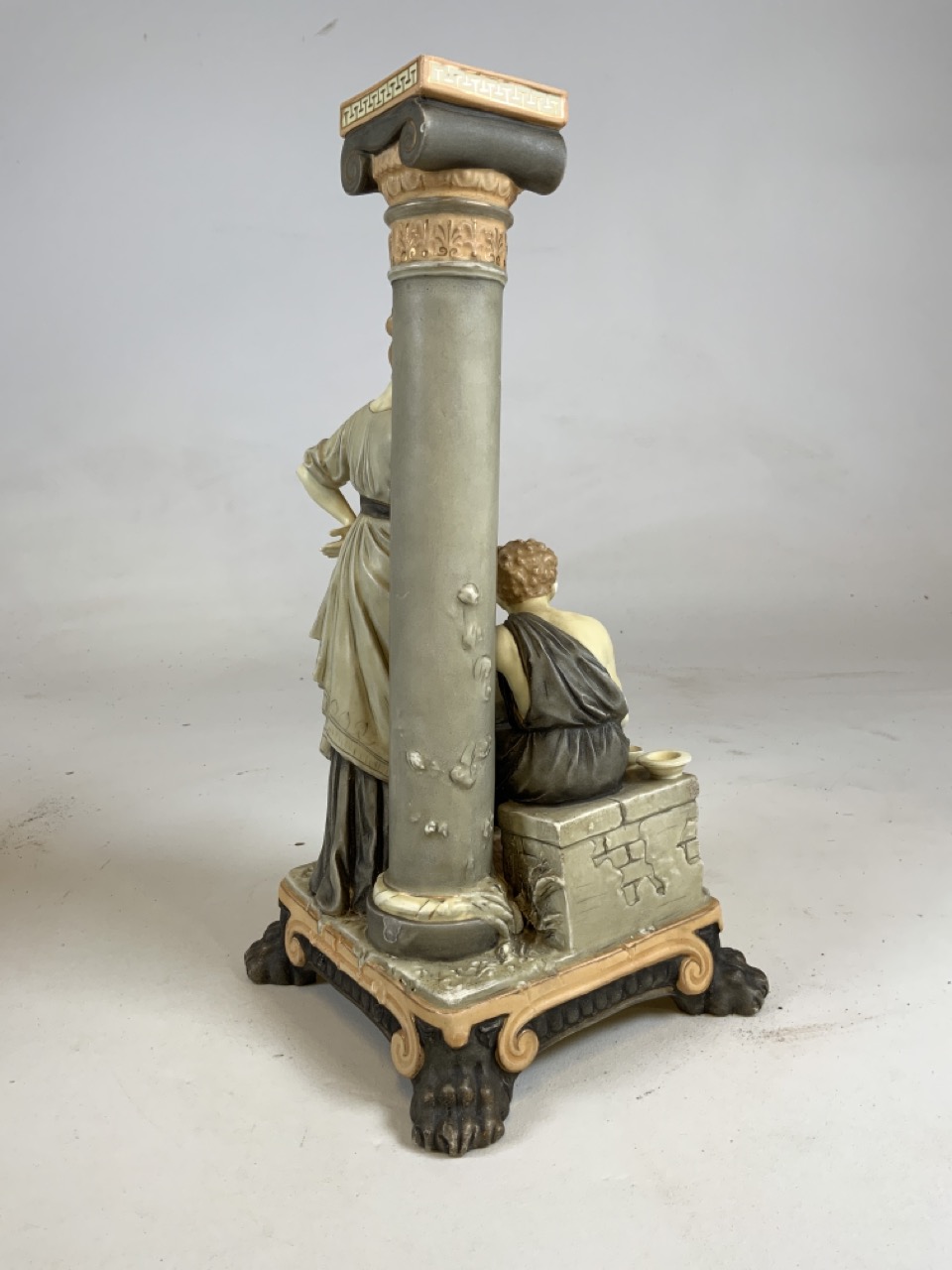 A Royal Dux style figural candlestick on lion feet plinth. H:42cm - Image 4 of 8