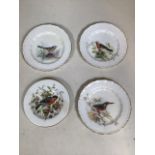 Three painted bird plates by W Powell for Royal Worcester - Kingfisher, Chaffinch, Wagtail and one