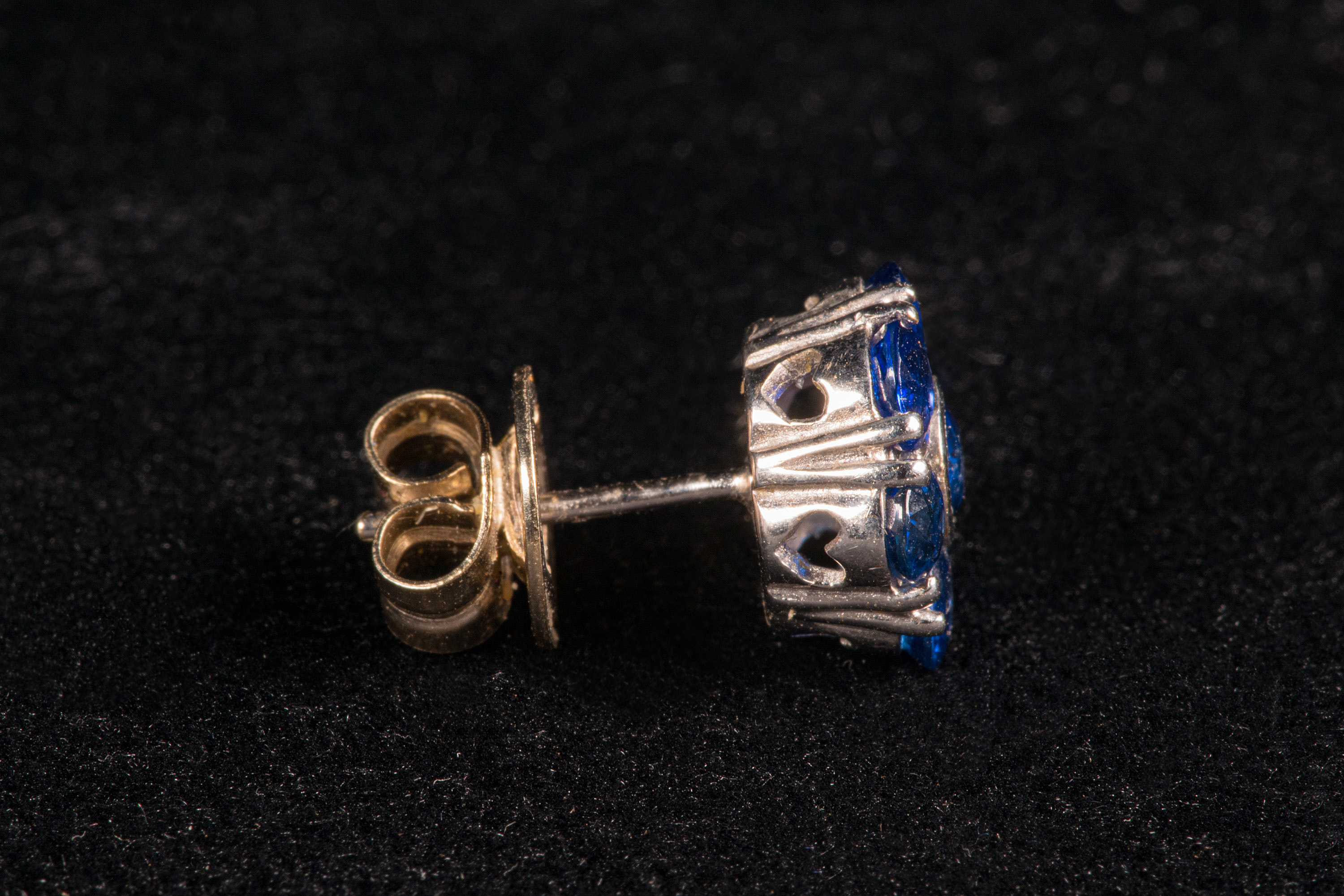 Pair of sapphire petal cluster earrings. - Image 3 of 8