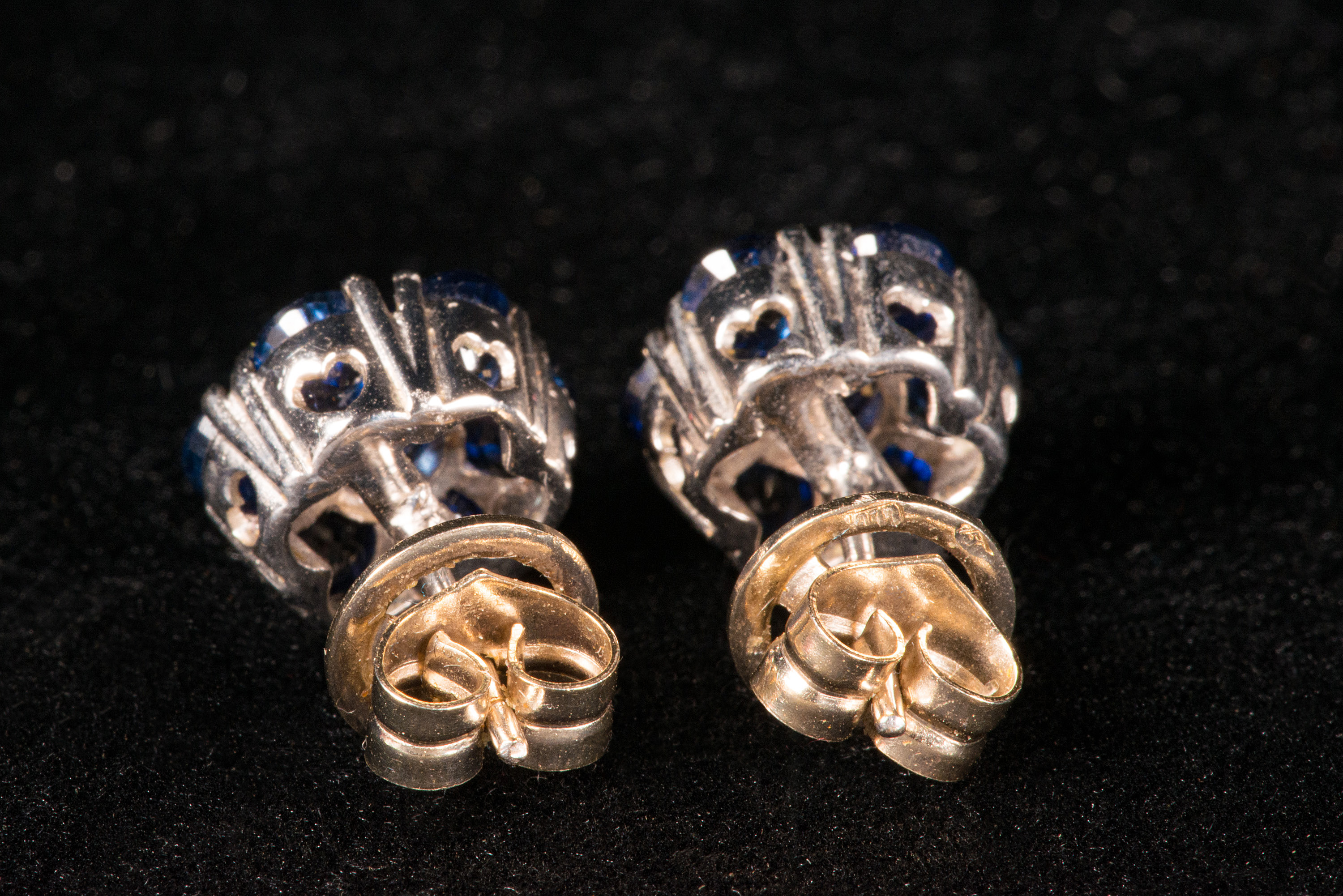 Pair of sapphire petal cluster earrings. - Image 5 of 8