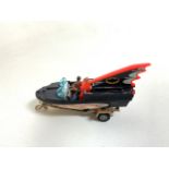 Vintage No.107 Corgi Batman Batboat with trailer. Tin Fin edition with extra coupling for