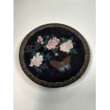 A 19th century Cloisonne plate with butterfly and roses. W:27.5cm x D:27.5cm