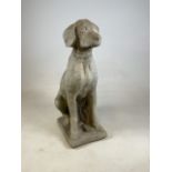 A life size reconstituted stone statue of a Labrador. W:62cm x D:45cm x H:73cm