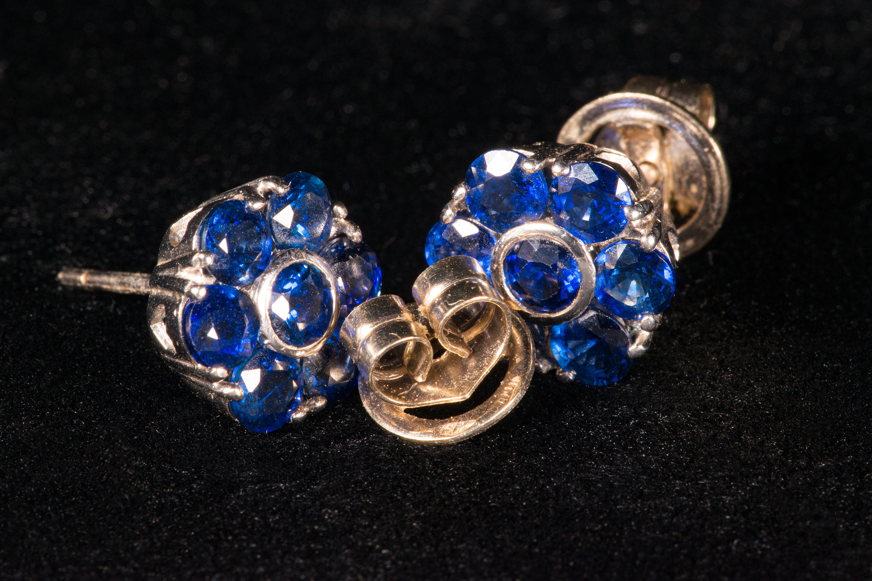 Pair of sapphire petal cluster earrings. - Image 6 of 8